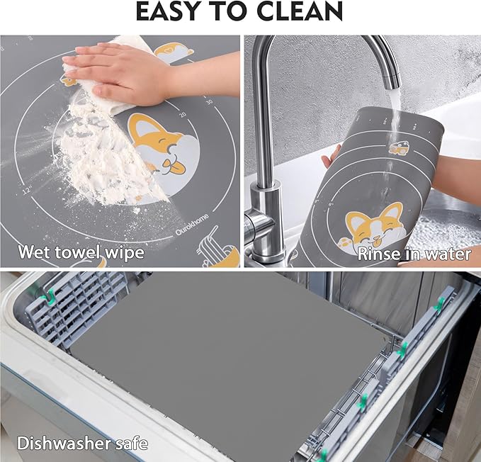 Silicone Baking Pastry Mat with Dough Cutter, Ourokhome Extra Thick Kneading Rolling mat with Measurement and Conversion Ourokhome Stainless Steel Pizza Cutter for Kitchen Baking