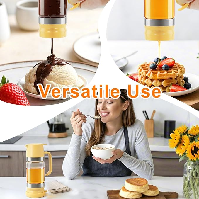 Neodaco Glass Honey Dispenser No-drip with Handle – 9 oz Maple Syrup Container Honey Jar for Coffee, Pancakes & Waffles