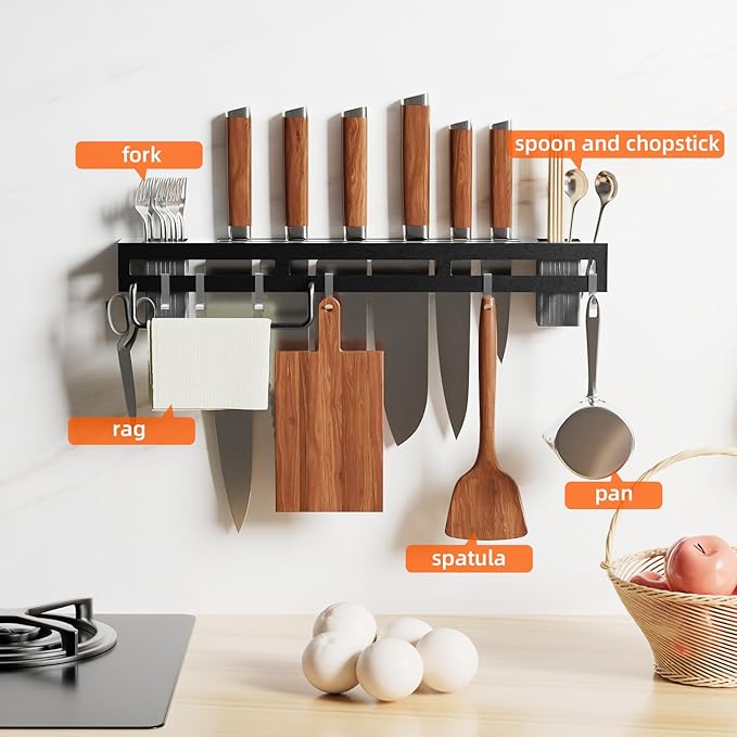 Wall Mount Utensil Rack, 15.7inch Pot Hangers for Kitchen, Kitchen Utensil Hanger for Spoons, Knives, Forks, Chopsticks, Knife Rack