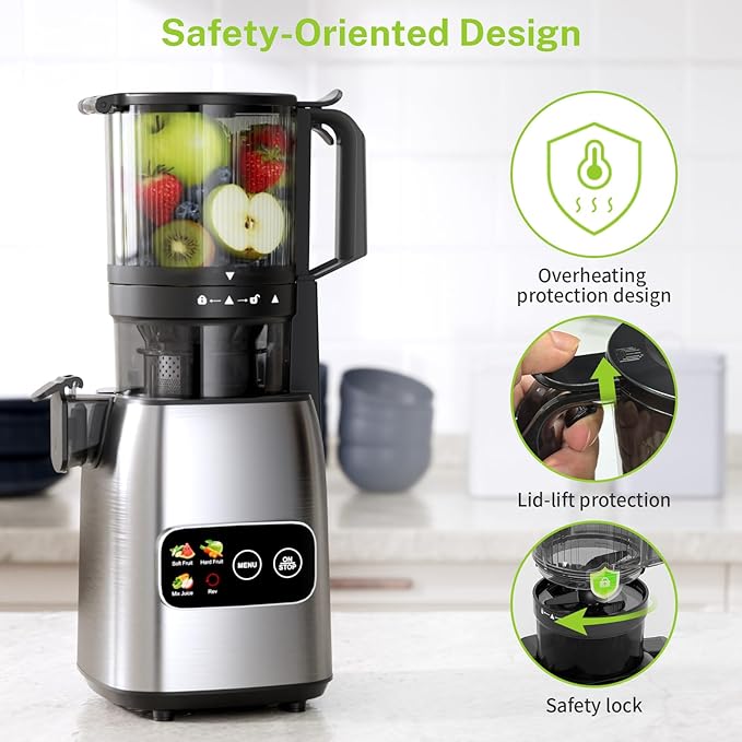 Juicer Machines, 5.4" Extra Large Feed Chute Cold Press Juicer, Juice Maker Extractor Machine with Touch Screen, Slow Masticating Juicer for Whole Vegetables & Fruits, High Juice Yield, Easy to Clean