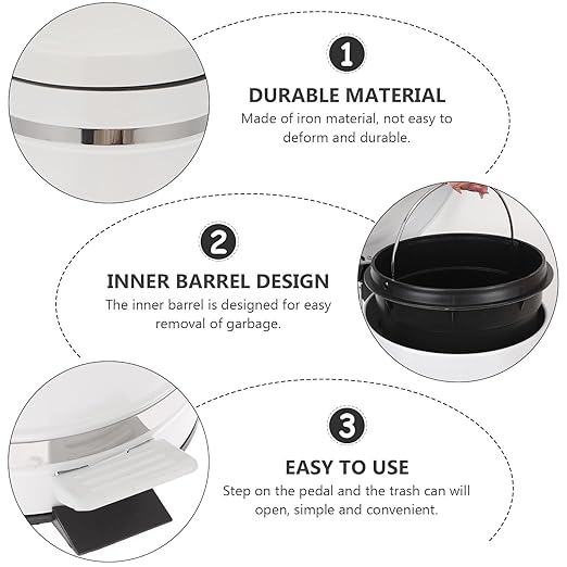 VICASKY Bathroom Garbage Container with Foot Pedal, 12l Iron Trash Can with Lid, Round Roman Pattern Wastebasket for Home, Office, and Hotel Use