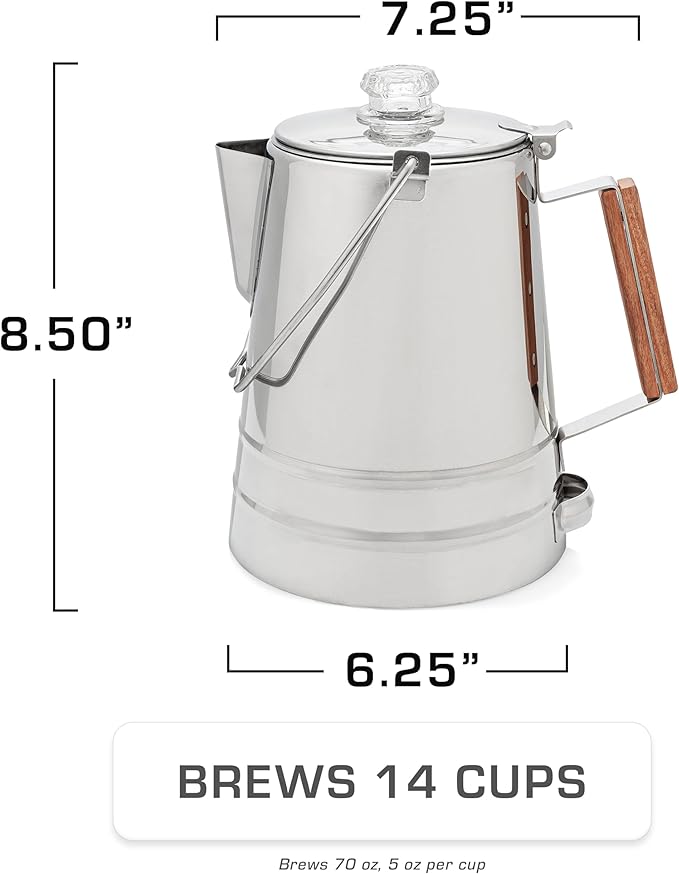 COLETTI Butte Coffee Percolator Camping — Percolator Coffee Pot, NO Aluminum or Plastic [14 Cup]