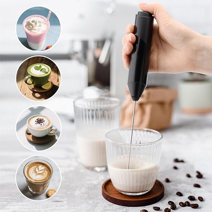 Handheld Milk Frother with Cover- 15-Second Silent Drink Mixer, Travel-Ready with ABS Sleeve, Battery-Powered for Coffee, Matcha & Shakes