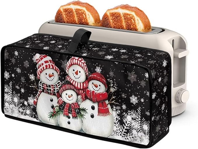 Christmas Toaster Cover 2 Slice Cute Snowman Water-Resistant Folding 2 Slice Slim Toaster Cover, Heat-Resistant Thanksgiving Protective Covers for Small Appliance