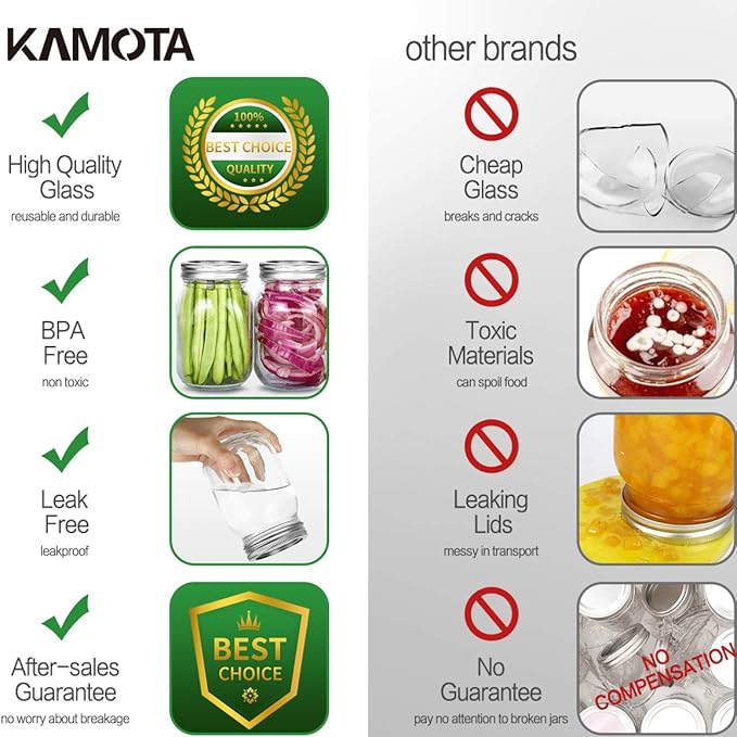 KAMOTA Mason Jars 16 oz With Regular Lids and Bands, Ideal for Jam, Honey, Wedding Favors, Shower Favors,DIY Spice Jars, 18 PACK, 20 Whiteboard Labels Included