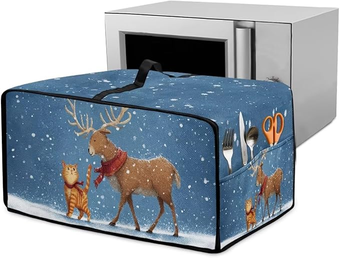 Air Fryer Toaster Oven Dust Cover Countertop Microwave Dust Cover Protector, Compatible with Convection Oven, M, 16.5 x 20.5 x 10 Inches, Reindeer Cat Christmas Decor