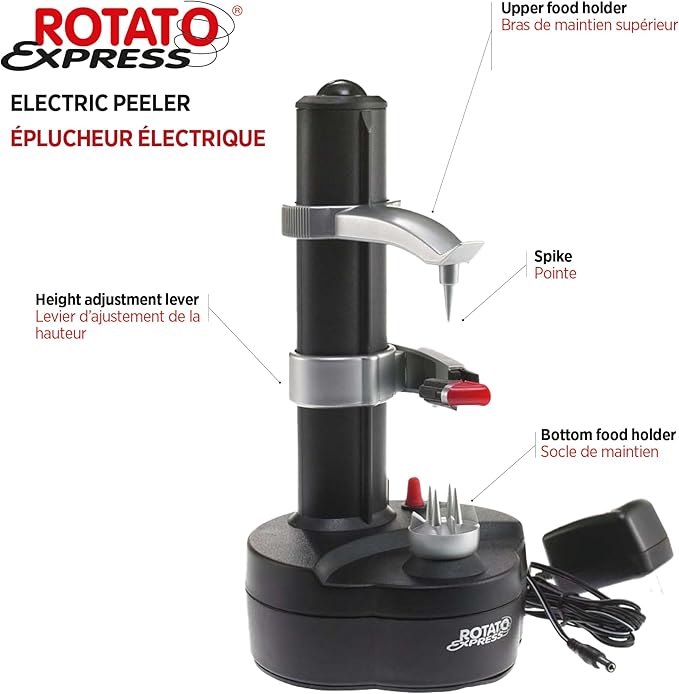 Starfrit Rotato Express Electric Peeler - 2 Spare Blades - Safe & Easy to Use - Effortlessly Peels Vegetables and Fruit