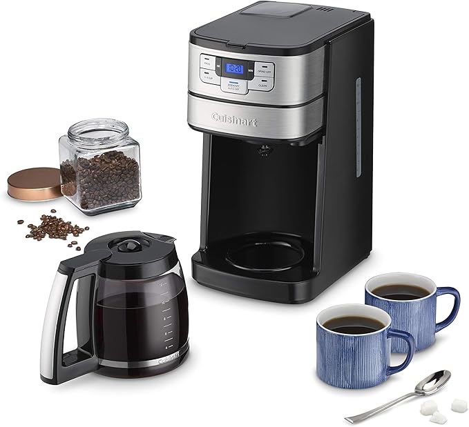 Cuisinart Automatic Grind & Brew 12-Cup Coffee Maker with Blade Grinder, Programmable Coffee Machine Glass Carafe with 1-4 Cup Setting, Brew Pause, Grind-Off Option, DGB-400NAS, Black/Stainless Steel