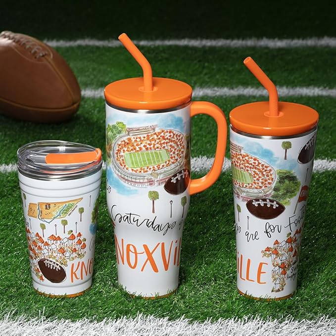 Swig Life 24oz Party Cup, Stackable Insulated Travel Coffee Tumbler with EZ Slider Lid, Cup Holder Friendly, Stainless Steel 24 oz Tumbler, Reusable Coffee Mug (Saturdays in Knoxville)