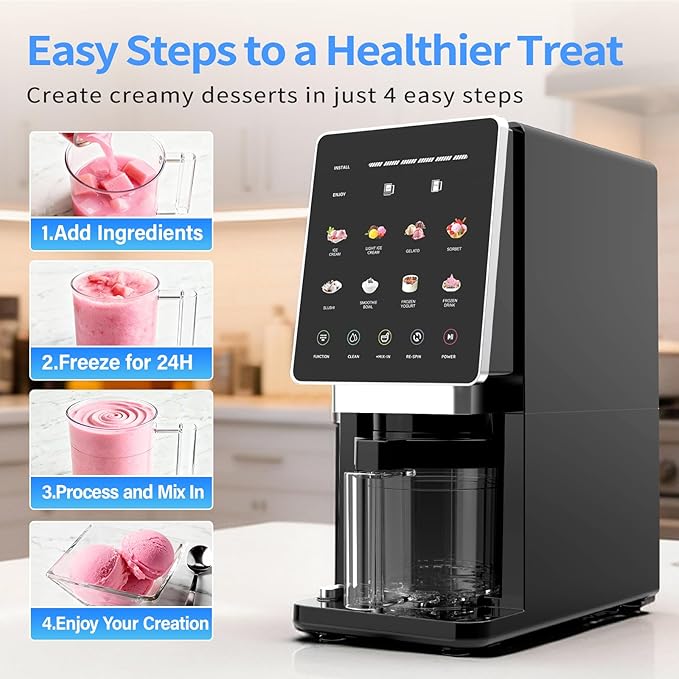 Ice Cream Maker & 10-in-1 Frozen Treat Maker, 20 oz (3 Pints), Mix-In + Re-Spin for Creamy Texture, Gelato, Sorbet, Slushie, Frozen Yogurt & Smoothie Bowls Machine for Homemade, Recipe Guide