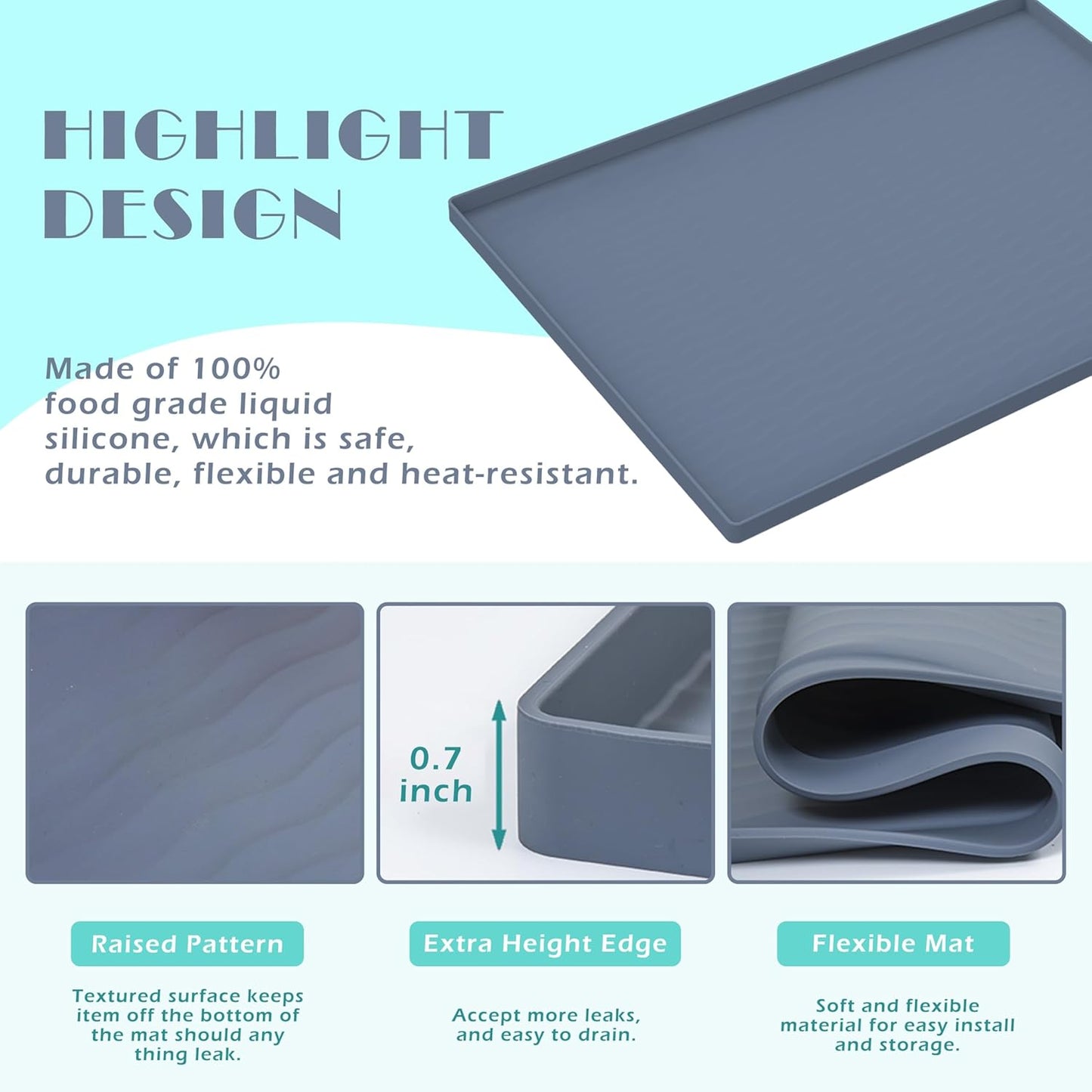 URMONA Waterproof Silicone Under Sink Mat 25'' x 19'' Shelf Liner for Kitchen and Bathroom, Cabinet and Counter Protector, Storage and Organizers, Litter Mat, Pet Cat Puppy Essentials(Dark Grey)