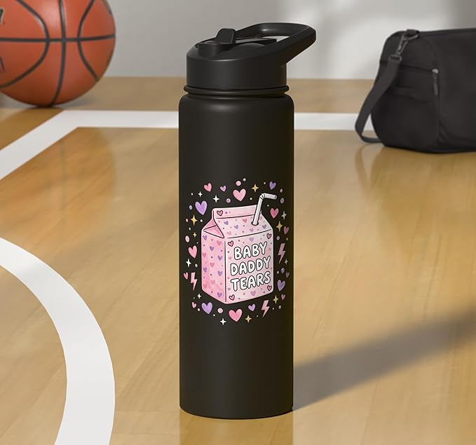 Baby Daddy Tears Retro Pink Milk Carton Hearts Aesthetic Stainless Steel Insulated Water Bottle
