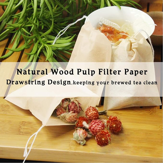 NEPAK 600 Pcs Disposable Tea Filter Bags for Loose Tea,Drawstring Empty Bag for Loose Leaf Tea,with 100% Natural Unbleached Paper(3.15 x 3.94 inch)