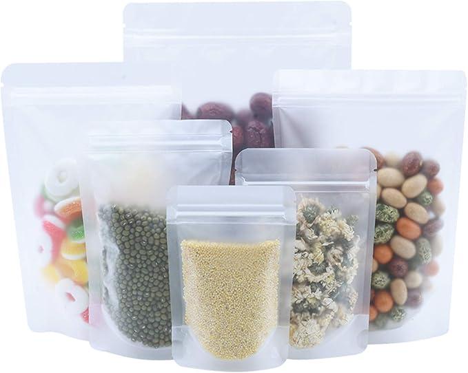 PABCK 100 Pcs 5.9x8.66 inch Resealable Stand Up Bags Matte Clear Zipper Lock Heat Seal Pouches with Tear Notch for Zip Food Storage Lock Packing