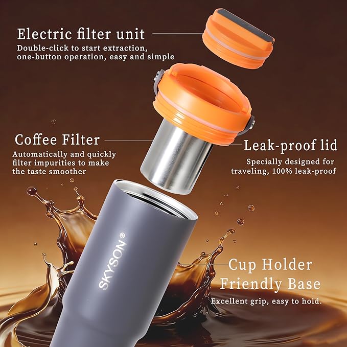 minkah Fast Extraction Mini Electric Coffee Maker - Portable Filter Coffee Brewer for Travel,Insulated Stainless Steel Tumbler,30 oz Reusable Iced Coffee Cup Machine,Hot Coffee Mug with Lid(Green)