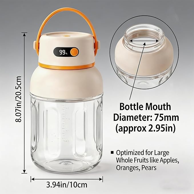 Portable Electric Juicer Cup with Zero Cord Hassle, USB-C Rechargeable, 36 Stainless Steel Blades, 18000 RPM Motor, Leakproof for Shakes,Smoothies,Travel,Gym,Office Outdoor (1200ML)