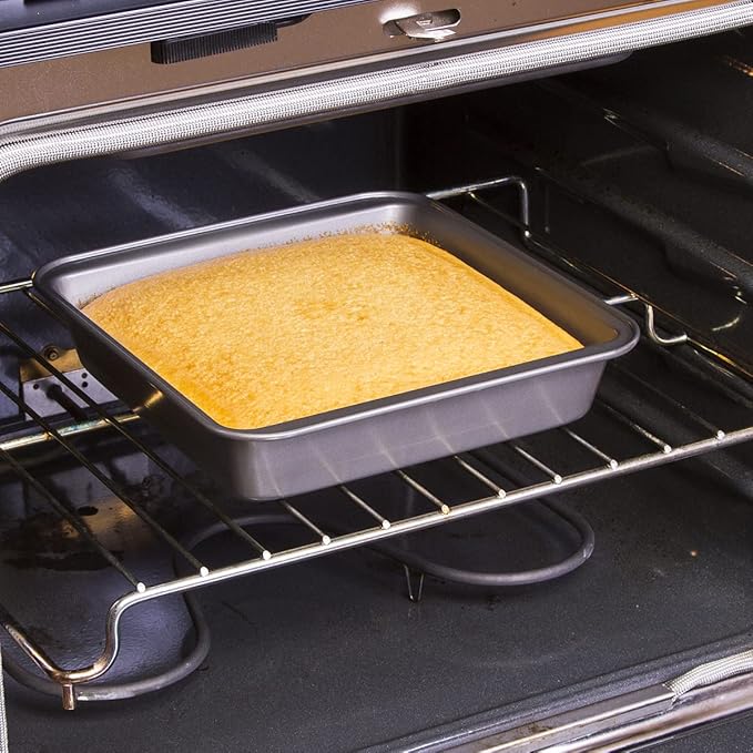 Ecolution Bakeins Square Cake Baking Pan – PFOA, BPA, and PTFE Free Non-Stick Coating – Heavy Duty Carbon Steel – Dishwasher Safe – Gray – 9” x 9” x 2”