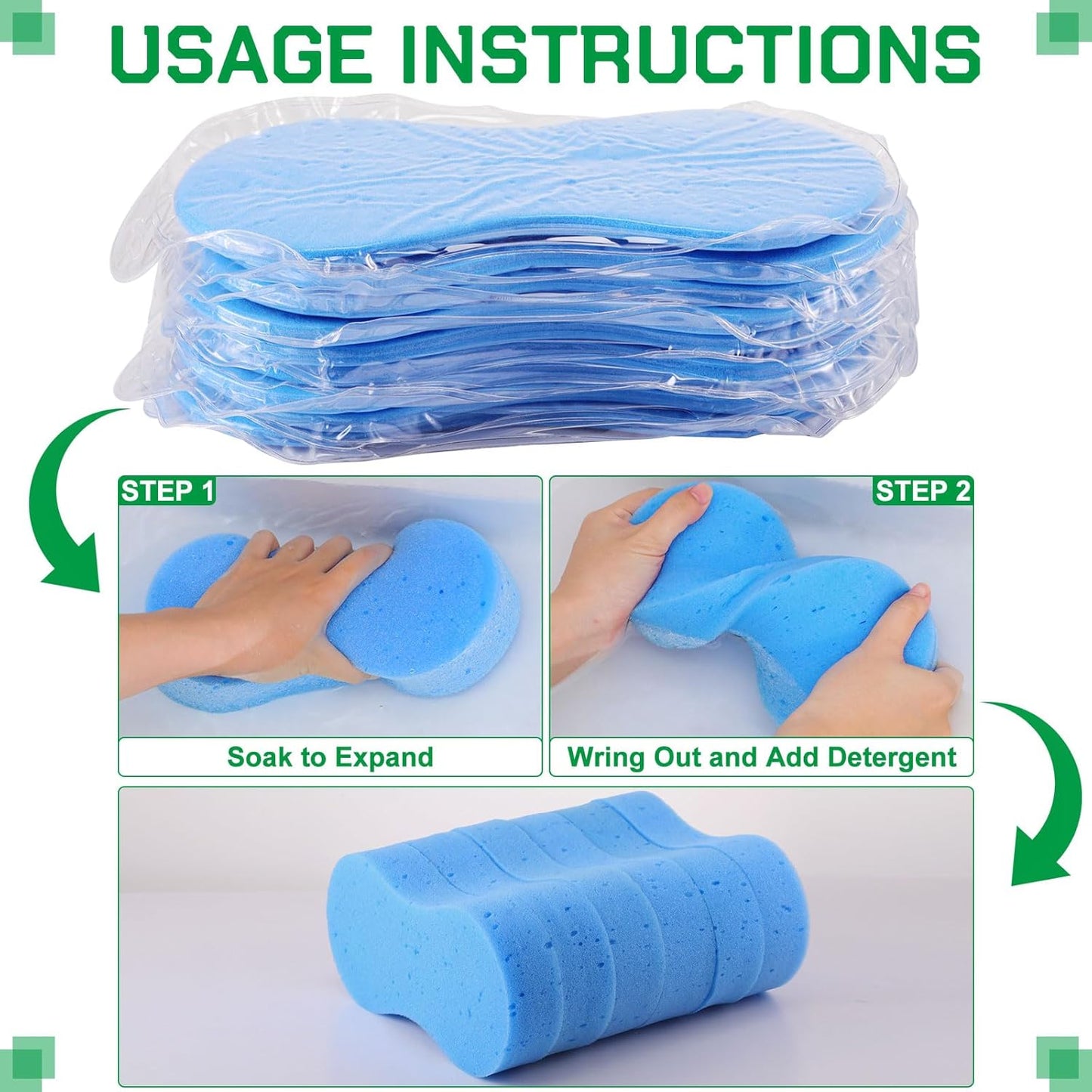 Vesici 48 Pack Car Wash Sponges Large Sponges Bulk Big All-Purpose Scrubber Thick Foam Car Cleaning Supplies for Washing Boat Kitchen Household with Single Vacuum Compressed Packing (Blue)