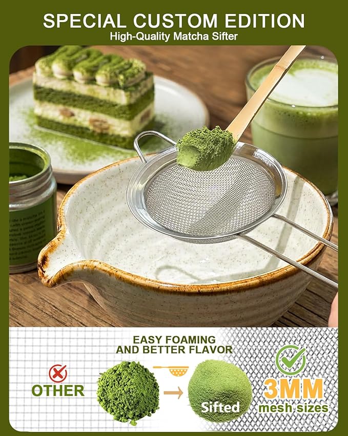 Vaiheng Matcha Whisk Set with Matcha Bowl, Matcha Whisk Holder Matcha Bamboo Whisks, Scoop, Sifter, Funny Gifts for Women Mom Her Girl Friend Home Kitchen Decor Gifts for Tea Enthusiasts Christmas