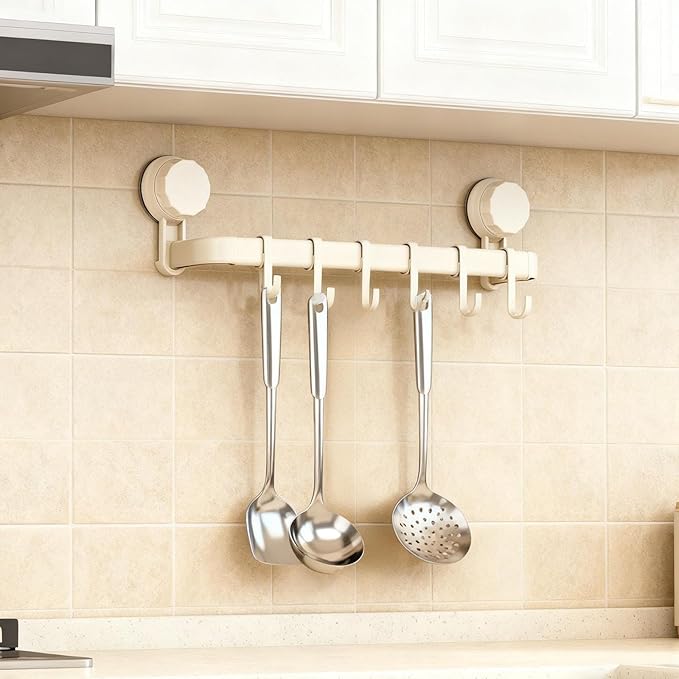 2026 Upgrad Wall Hooks Rack, Space Saving Utensil Holder for Kitchen Bathroom, No Drilling Wall Mounted Accessory Hanger, Kitchen Rail for Hanging Cooking Utensils Mugs Spoons (White_B)
