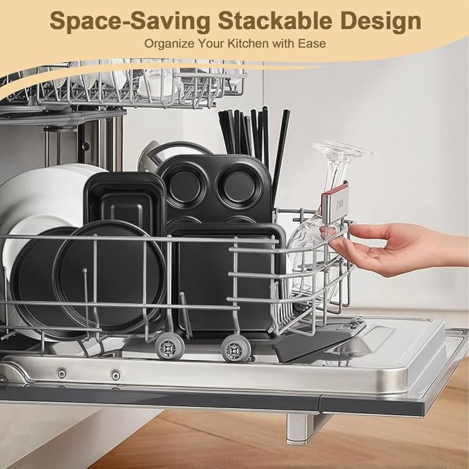 5-Piece Toaster Oven Bakeware Set – Compact Nonstick Baking Pans for Small Oven, RV & Camper – Includes Muffin, Loaf, Pizza, Cake & Square Pan (Black)