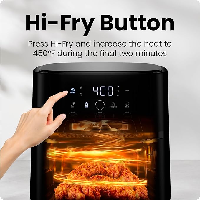 Chefman Air Fryer – 6 QT Compact Airfryer for Quick & Easy Meals in Minutes, Features Hi-Fry Technology for Extra Crisp, Touchscreen Controls with 4 Presets, Nonstick & Dishwasher Safe Basket - Black