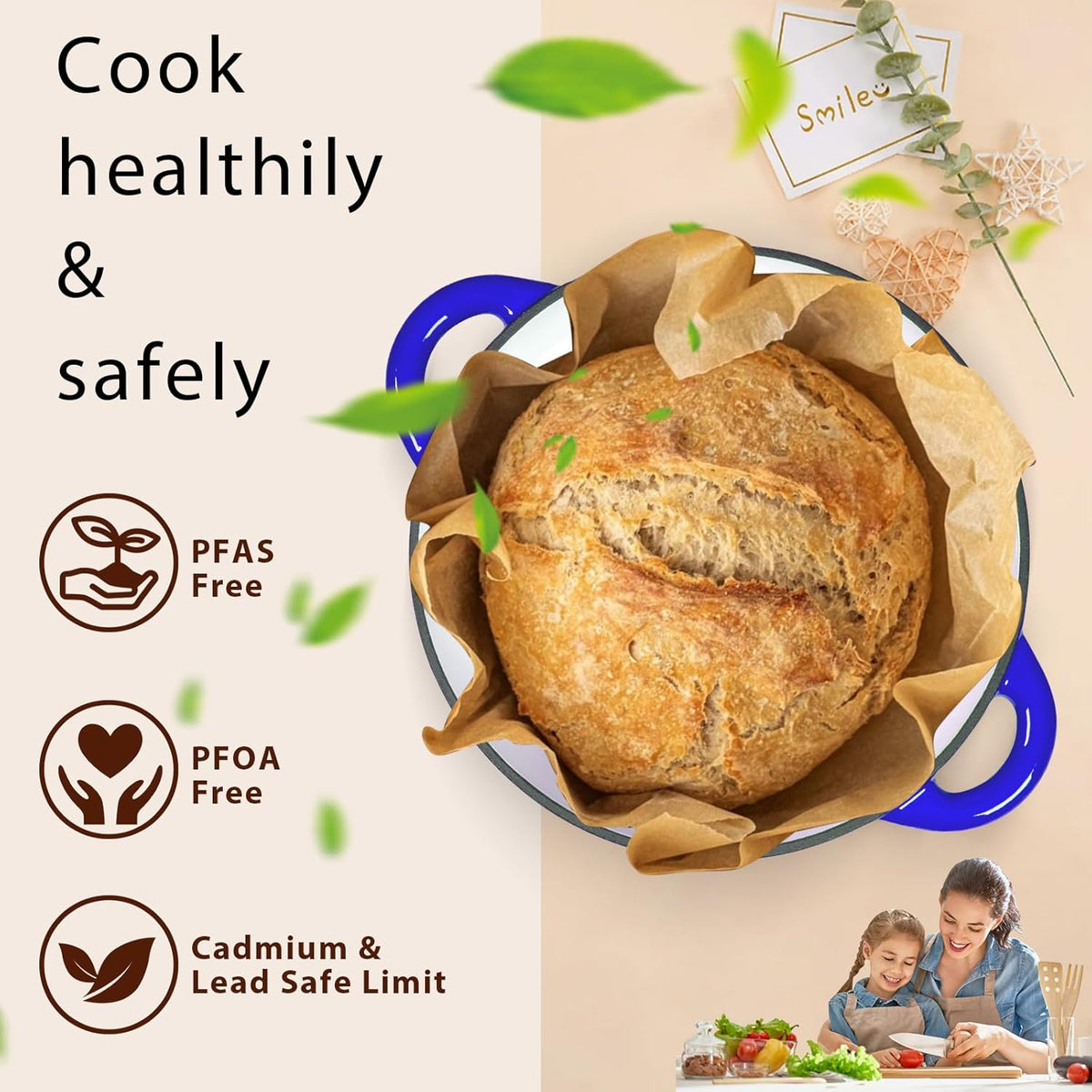Romswi Enameled Cast Iron Dutch Oven Set - 3qt & 5.5qt Dual Combo - 7-Layer Professional Grade Dutch oven pot with lid - Oven Safe for Braising, Stews, Roasting, Bread Baking - Blue Bread Dutch Oven
