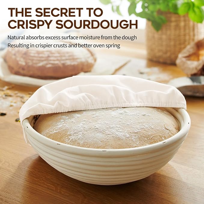 Dimpola Banneton Proofing Basket for Sourdough Bread, Handmade & Natural Rattan - Round Dough Rising Basket for Baking - Perfect for Artisan Breads (Round of 2 Gift Set)