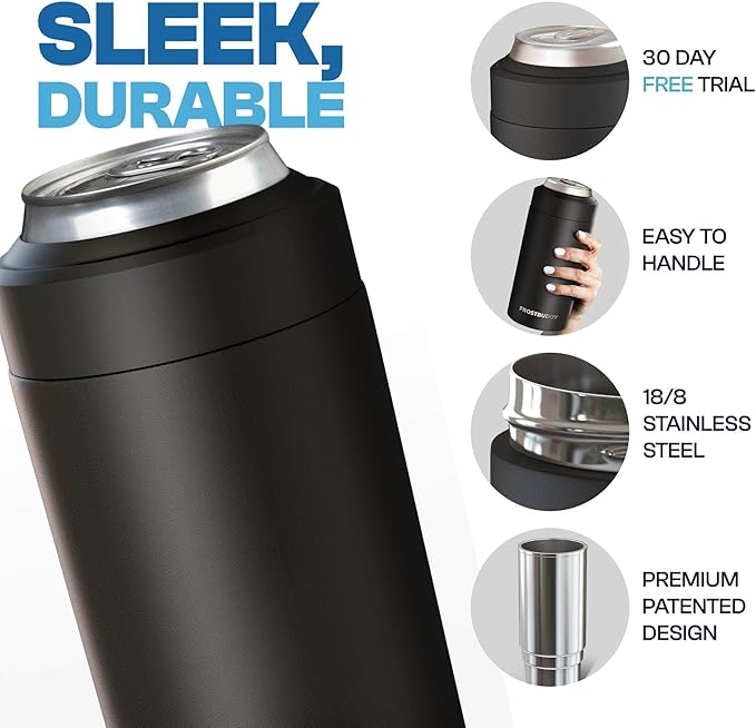 Frost Buddy Universal Can Cooler - Fits all - Stainless Steel Can Cooler for 12 oz & 16 oz Regular or Slim Cans & Bottles - Stainless Steel (Carbon Fiber)