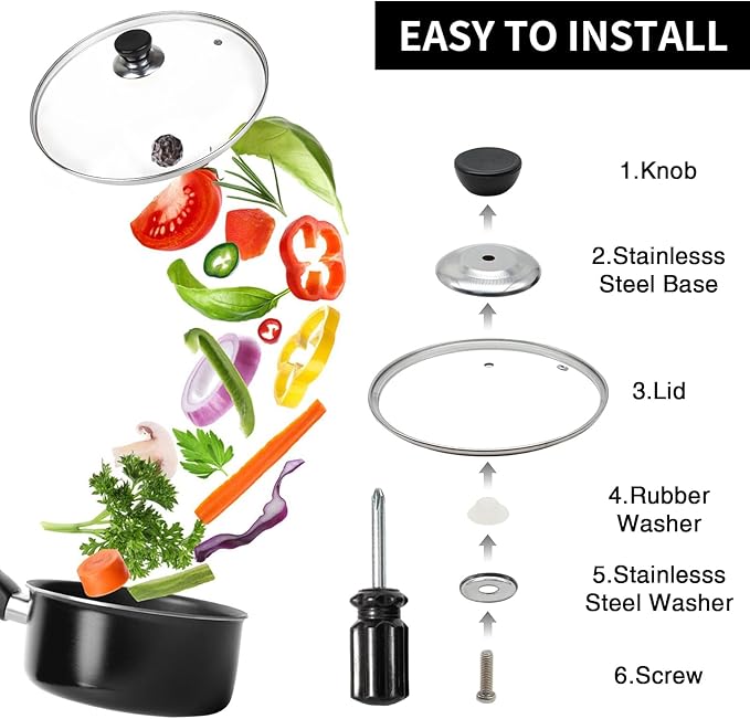 8 Inch Pan Lid, 8'' Frying Pan Lid, Tempered Glass Cast Iron Lids for Skillets, Fry Pan, Wok Pot (8 inch)