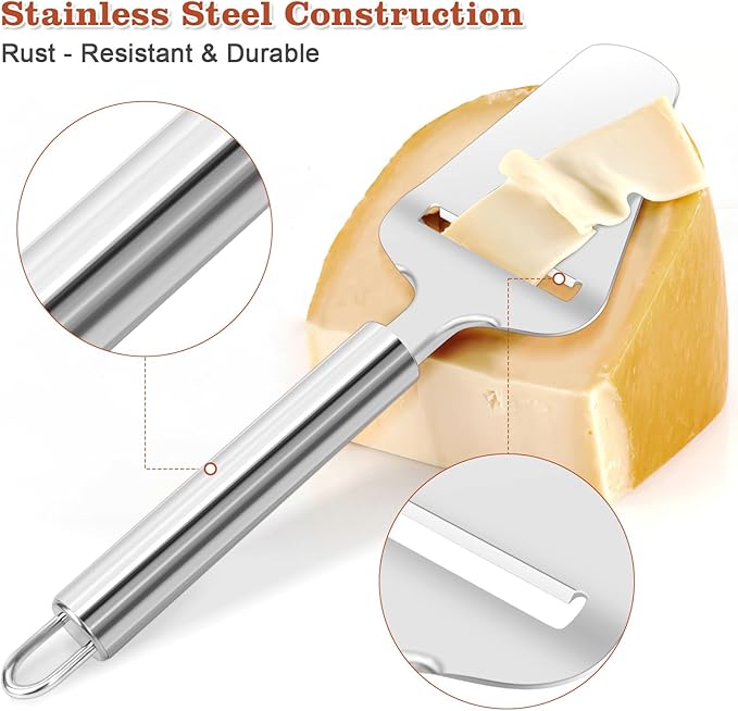 Premium Stainless Steel Cheese Slicer For All Types Of Cheese, Multi-Functional Handheld Cheese Slicers Cutter For Block And Hard, Dishwasher Safe, Essential For Every Kitchen.