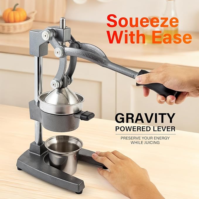 Manual Cast Iron Juicer, Commercial Lemon Squeezer, Professional Citrus Juicer, Ideal for Extracting Juice From Lemons, Oranges, and Grapefruits. Easy to Clean. (Gray)