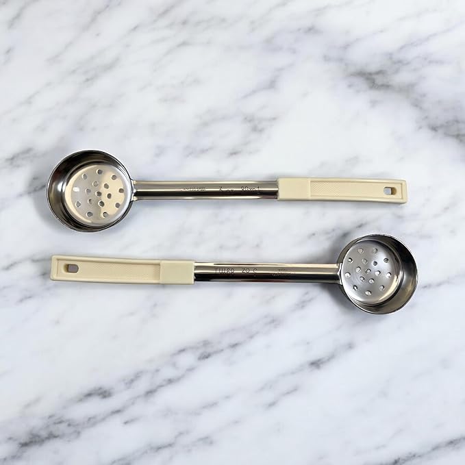 3 Ounce Slotted Stainless Steel Portion Control Ladle Spoon for Measuring and Serving; Commercial Grade Serving Scoops [Pack of 2]