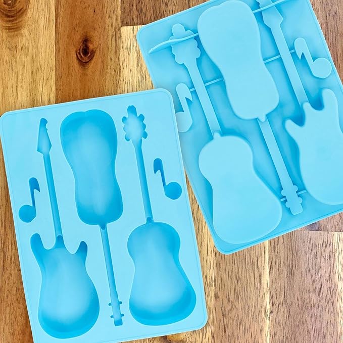 Acoustic and Electric Guitar Ice Cube Tray - Fairly Odd Novelties - Mold w/Stirrers Novelty Music Gift, Blue Guitar w/Stirrers, One Pack
