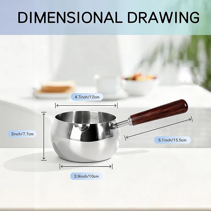 IMEEA 27oz Milk & Butter Warmer Pot SUS304 Stainless Steel Sauce Pot with Wooden Handle, 1–2 Servings for Heating Milk, Melting Butter & Small Sauces