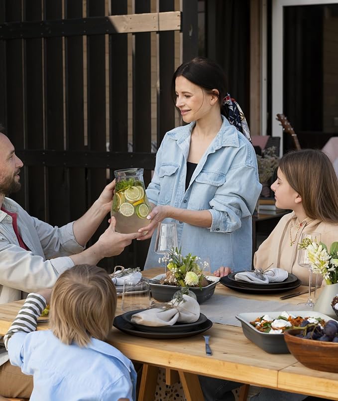 Quatish 16 Piece Plates and Bowls Sets for 4, Unbreakable Dinnerware Sets, Dish Set for Camping, Dishwasher Microwave Safe, Outdoor Kitchen and Apartment Dinning RV Essentials, Black