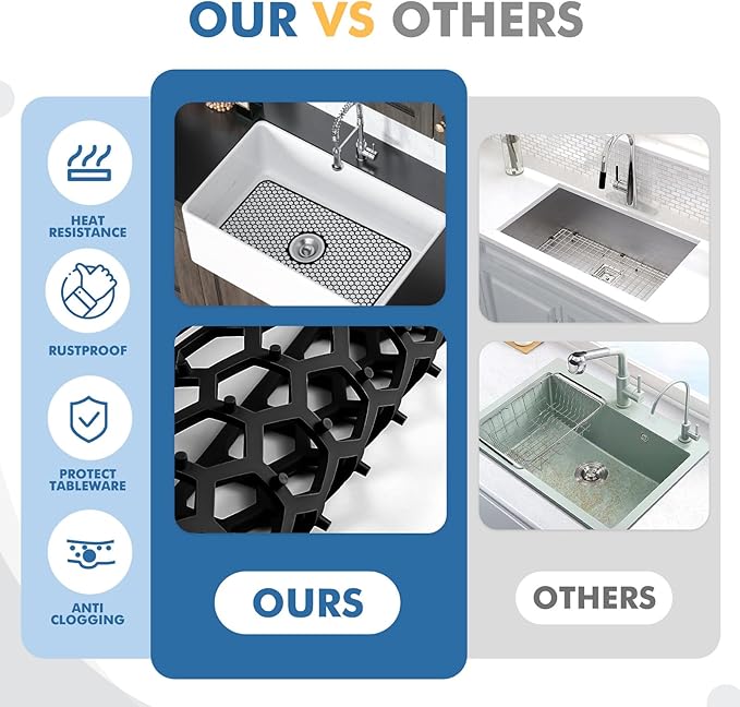 Bestjing Silicone Sink Protectors for Kitchen Sink with Center Drain, 26"x 14" Kitchen Grid Accessory, Non-Slip Heat-Resistant Mat for Bottom of Farmhouse Porcelain Stainless Steel (Center Hole,Black)