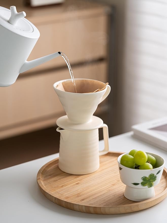 Pour Over Coffee Maker,Ceramic Coffee Maker With 40 pcs Paper Filter，15oz/450ml Pour Over Coffee Dripper (White, V02)