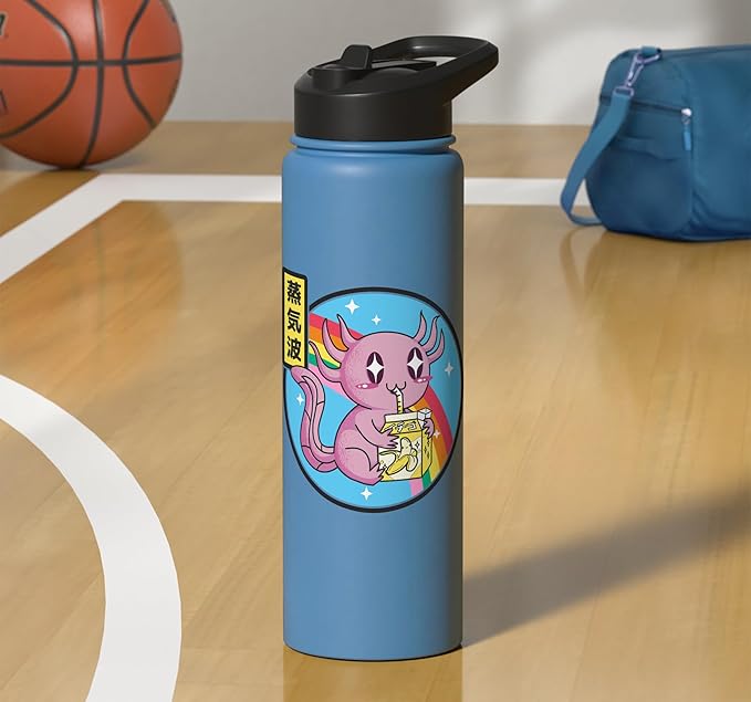 Axolotl Banana Milk Carton Kawaii Retro Rainbow Anime Stainless Steel Insulated Water Bottle
