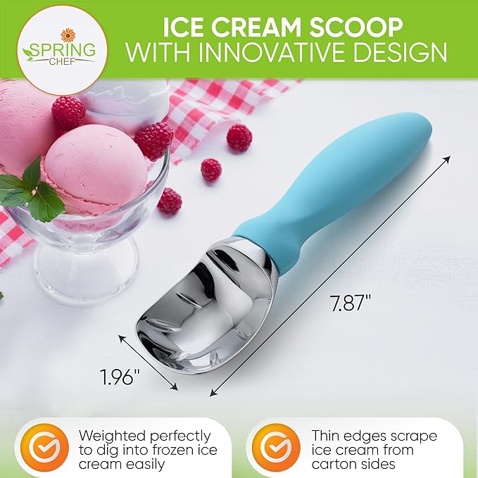 Spring Chef Ice Cream Scoop and Magnetic Measuring Spoons Set Bundle - Aqua Sky