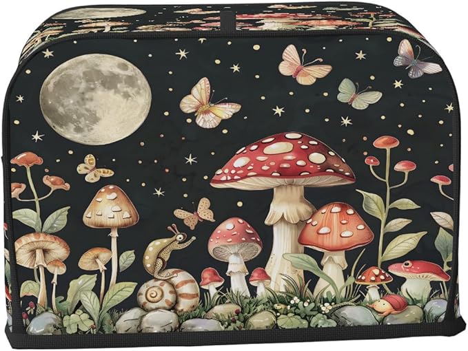 Mushroom Moon Butterfly Toaster Cover 2 Slice Dust and Fingerprint Protection Toaster Bread Maker Covers Washable Kitchen Small Appliance Covers for Kitchen Accessories Decor Bakeware Women Gift