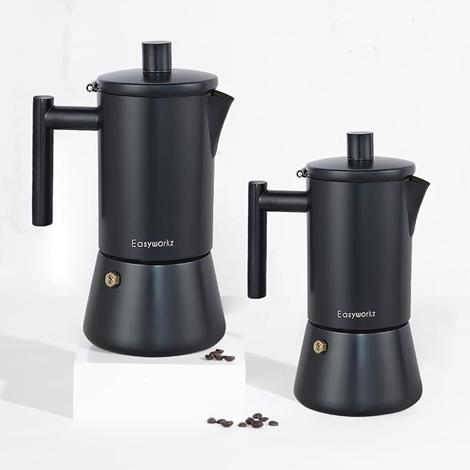 Easyworkz Diego Stovetop Espresso Maker Stainless Steel Italian Coffee Machine Maker 6Cup 10 oz Moka Pot Induction Espresso Pot - Matte Black