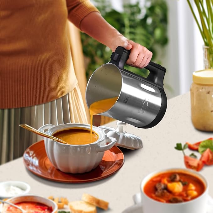 Homtone 1.6L Soup Maker, Stainless Steel Soup Making Machine with Smooth & Chunky Settings, Anti-Dry Burn, Overfill Sensors, Self-Cleaning Mode for Quick Soups, Baby Food