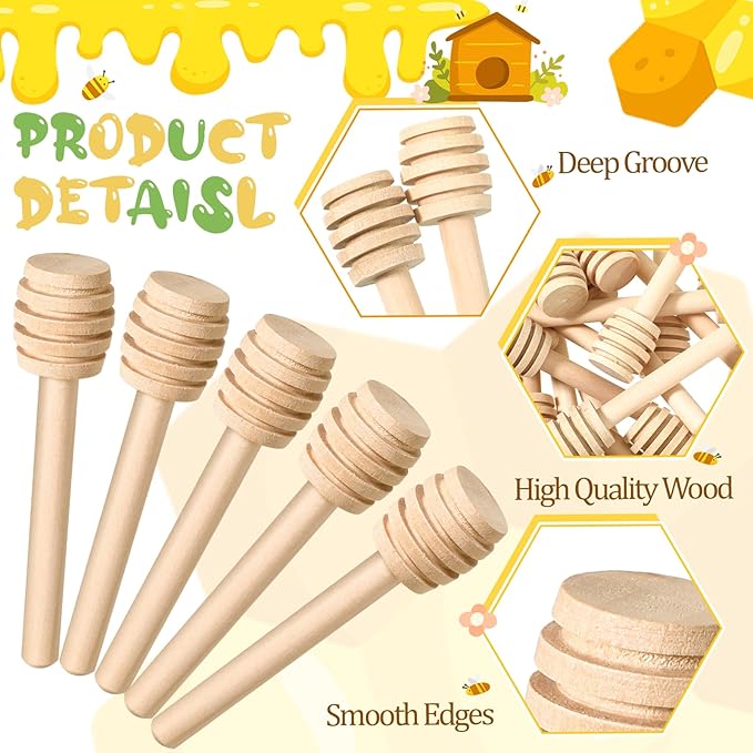 SHENLIU 200 Pack Honey Dipper Sticks, 3 inch Mini Wooden Honey Stick Mini Honeycomb Sticks, Honey Dipper Honey Stirrers for Tea Honey Jar Dispense Drizzle Honey and Wedding Party Favors Gift