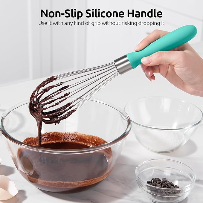 U-Taste Balloon Whisk for Cooking: 18/10 Stainless Steel Kitchen Wire Whisk, Medium Heavy Duty Egg Beater, Manual Baking Mixing Tool with 8 High Flex Wires for Stirring, Blending Sauce (Aqua Sky)