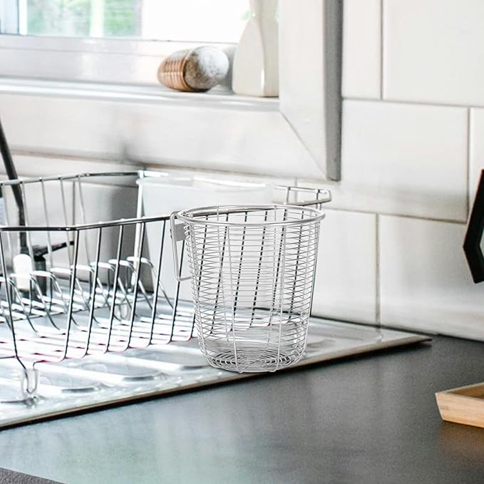Cabilock Dishwasher Chopstick Basket with Hooks, Stainless Steel Kitchen Utensil Holder, Cutlery Organizer for Chopsticks Spoons Forks Straws, Small Hanging Silverware Drying Rack