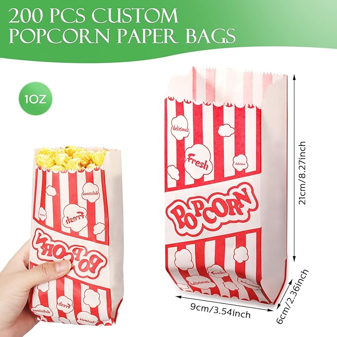 202 Pcs Popcorn Machine Supplies Set, Kernel Sifting Speed Scoop, Stainless Steel Seasoning Dredge with Handle, 200 Pcs Popcorn Bags Bundle for Home Kitchen Theater Movie Tools Supplies (1 Oz)
