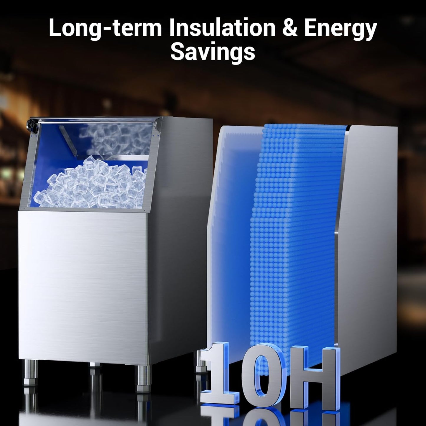 Commercial Ice Maker Machine 550lbs/24H, Ice Ready in 5-15 min, 360lbs Large Storage Bin, Stainless Steel Ice Machine with Water Line Hookup, 12 Adjustable Ice Thicknesses