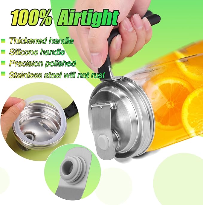 Mason Jar Pour Spout Lid Stainless Steel with Handle, Wide Mouth Pour Spout Flip Cap Lids for Mason Jars, Anticracking Leak Proof Seal Cover Airtight for Drinking Salad Dressing & Food Storing(4PCS)
