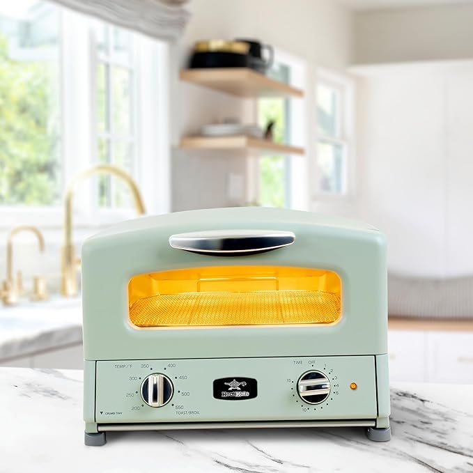 Graphite Heating Technology Pop-Up Toaster w/7 Heat Settings, 3 Toasting Functions & Unique Bagel Mode, Olive Green